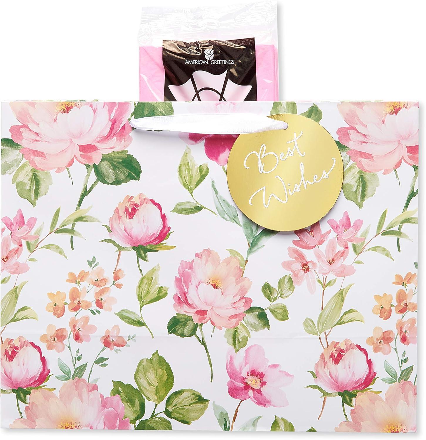 image:imageAmerican Greetings 10 Medium Gift Bag With Tissue Paper Floral For Weddings Bridal Showers Birthdays And All Occasions 1 Bag 6SheetsFloral