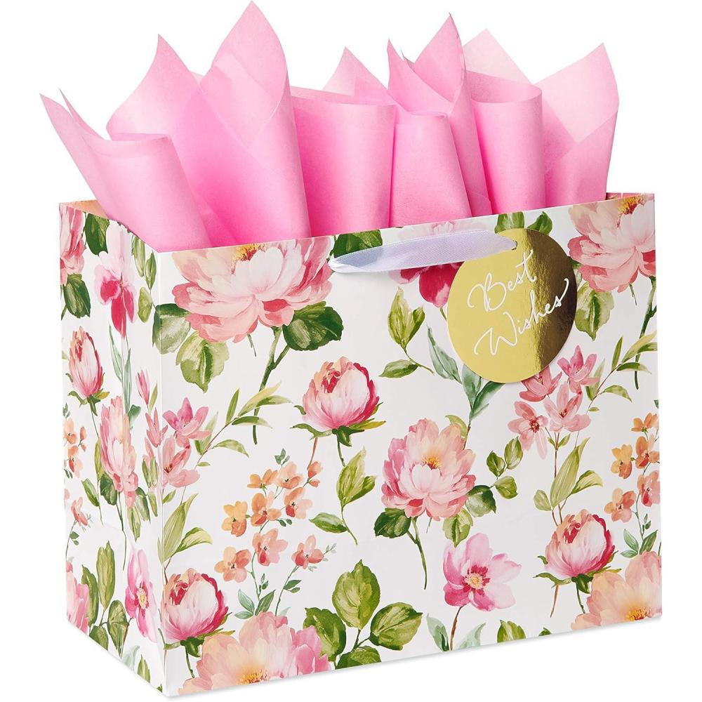 image:imageAmerican Greetings 10 Medium Gift Bag With Tissue Paper Floral For Weddings Bridal Showers Birthdays And All Occasions 1 Bag 6SheetsFloral