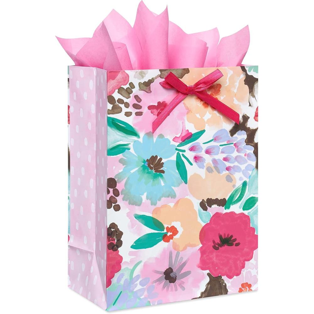 image:imageAmerican Greetings 10 Medium Gift Bag With Tissue Paper Floral For Weddings Bridal Showers Birthdays And All Occasions 1 Bag 6SheetsPainted Floral