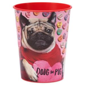 American Greetings Valentine’s Day Doug the Pug Party Supplies, 16 oz. Reusable Plastic Party Cups (8-Count)