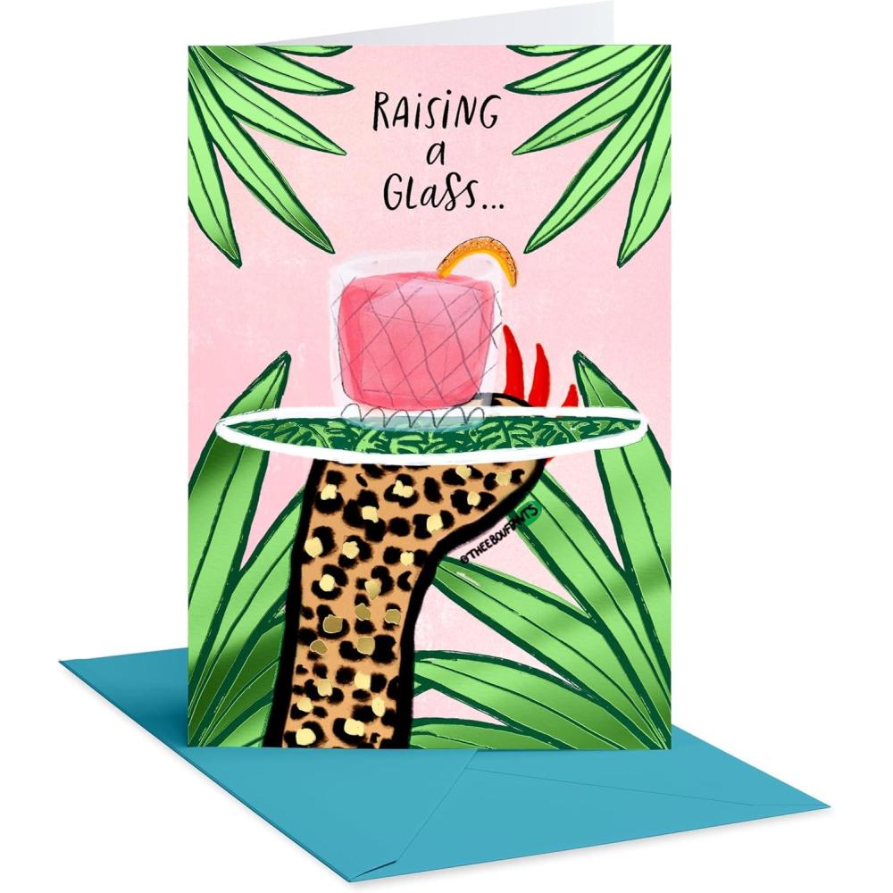 image:imageAmerican Greetings Feminine Best Friend Birthday Card Designed by Bouffants and Broken Hearts Loyalty is FierceCheetah Paw Holding Glass