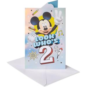 American Greetings Dinosaur 2nd Birthday Card for Toddler Kids, Happy Birthday Card for 2-Year-Old Boys or Girls (Twice as Nice)(Mickey Mouse)
