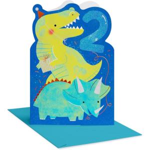 American Greetings Dinosaur 2nd Birthday Card for Toddler Kids, Happy Birthday Card for 2-Year-Old Boys or Girls (Twice as Nice)(Two Dinos with 2)