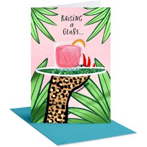 American Greetings Feminine Best Friend Birthday Card Designed by Bouffants and Broken Hearts (Loyalty is Fierce)(Cheetah Paw Holding Glass)