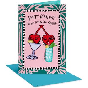 American Greetings Feminine Best Friend Birthday Card Designed by Bouffants and Broken Hearts (Loyalty is Fierce)(Cherries Drinking)