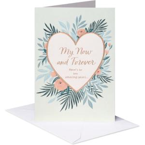 American Greetings Festive Happy Anniversary Card for Wife or Husband (Meant To Be)(Heart w Greenery)