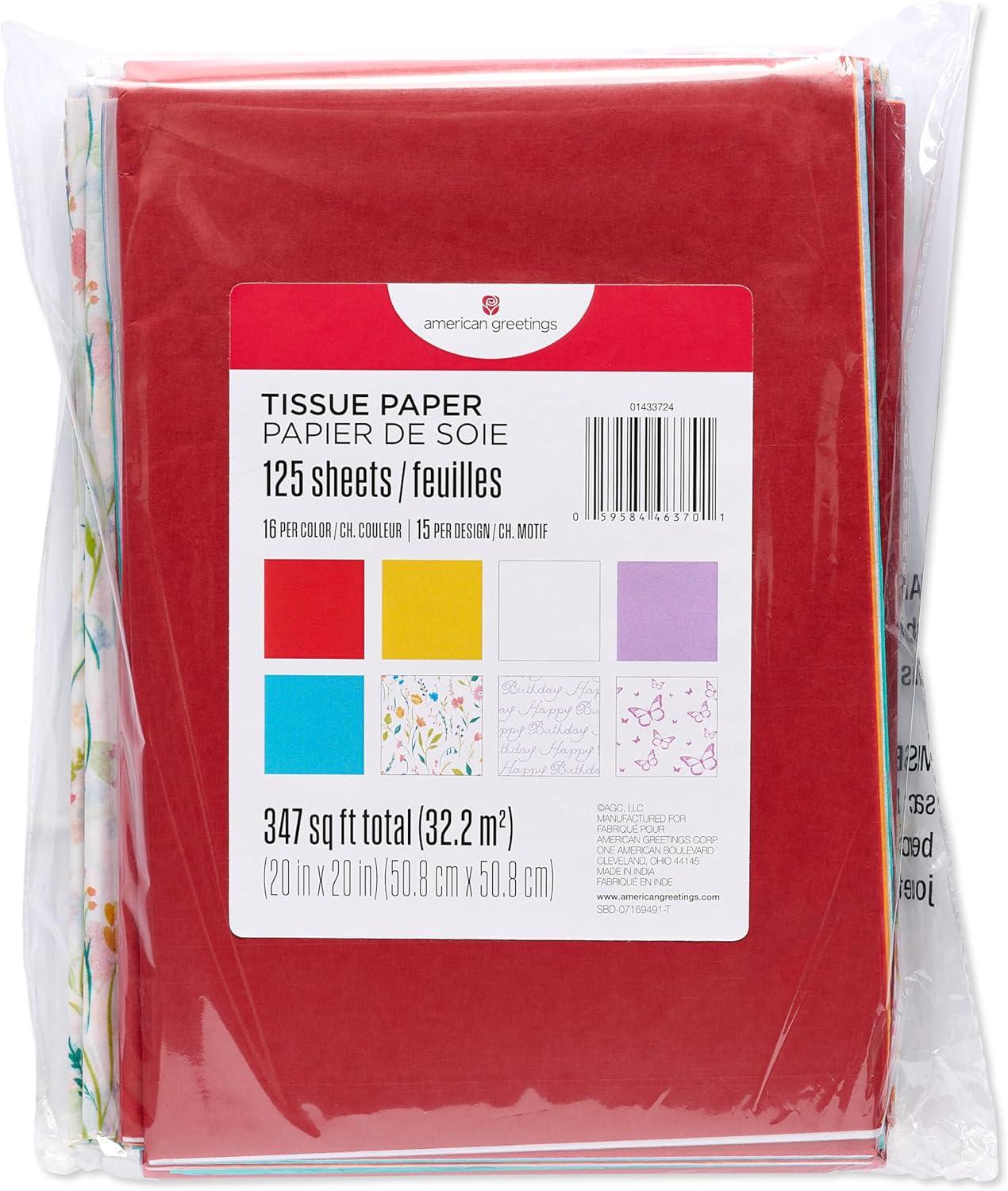image:imageAmerican Greetings 125 Sheet 20 in x 20 in Bulk Multicolor and Floral Tissue Paper for Gift Bags Crafts Birthday Wedding Bridal Shower Baby Shower Floral amp StripesMulticolor Tissue Paper