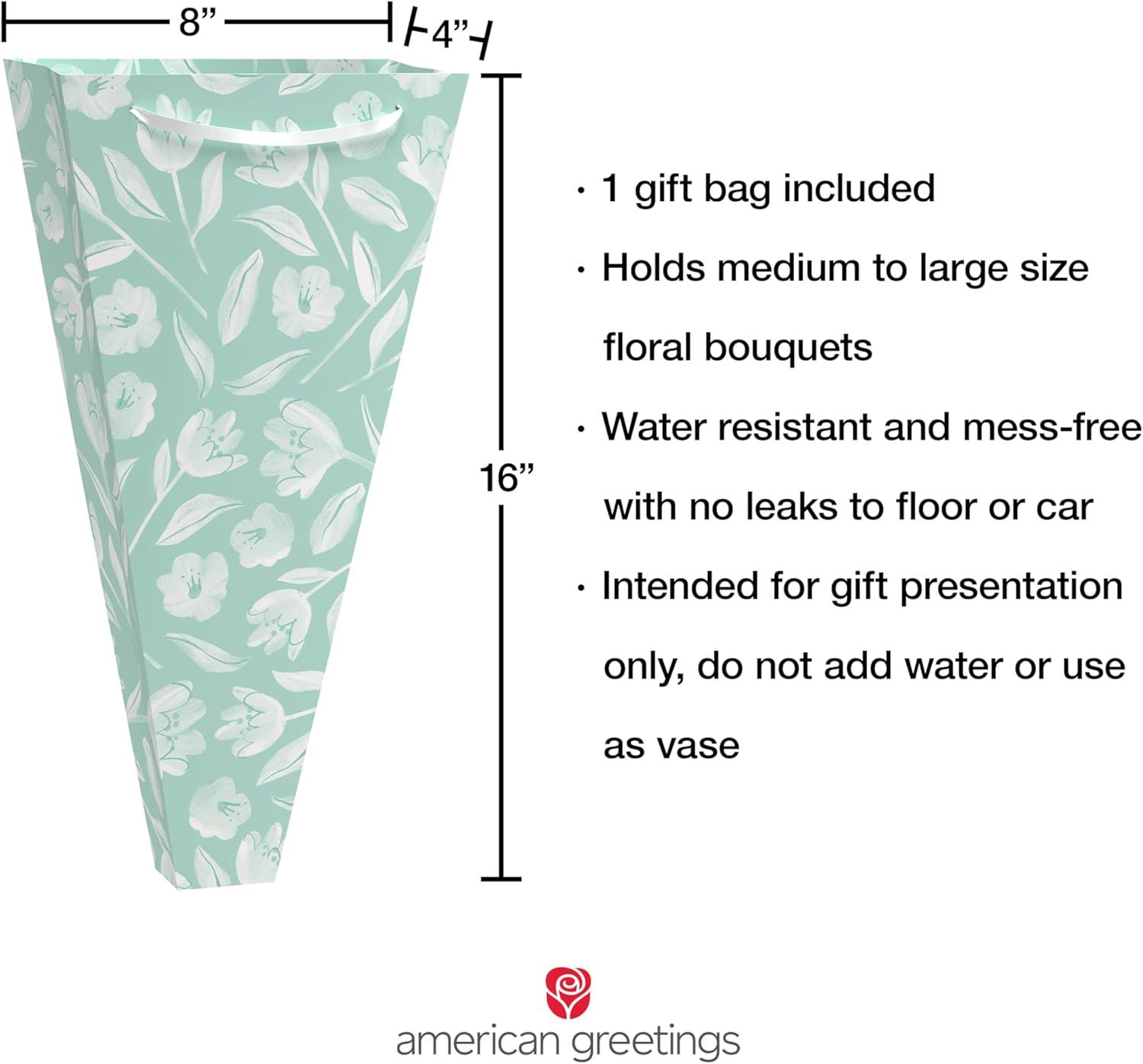 image:imageAmerican Greetings Gift Bag for Floral Bouquet with Handles for All Occasion HeartsGreen Floral