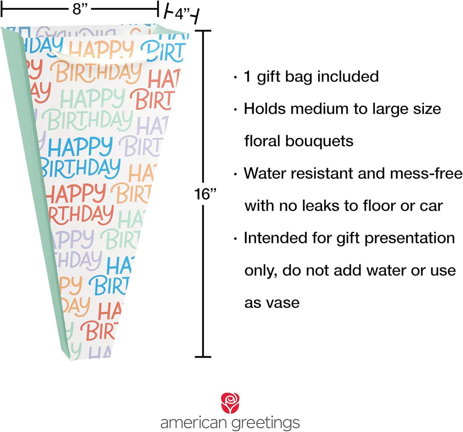 image:imageAmerican Greetings Gift Bag for Floral Bouquet with Handles for All Occasion HeartsHappy Birthday