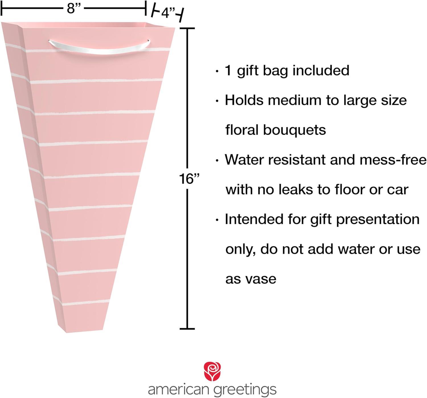 image:imageAmerican Greetings Gift Bag for Floral Bouquet with Handles for All Occasion HeartsPink Stripes