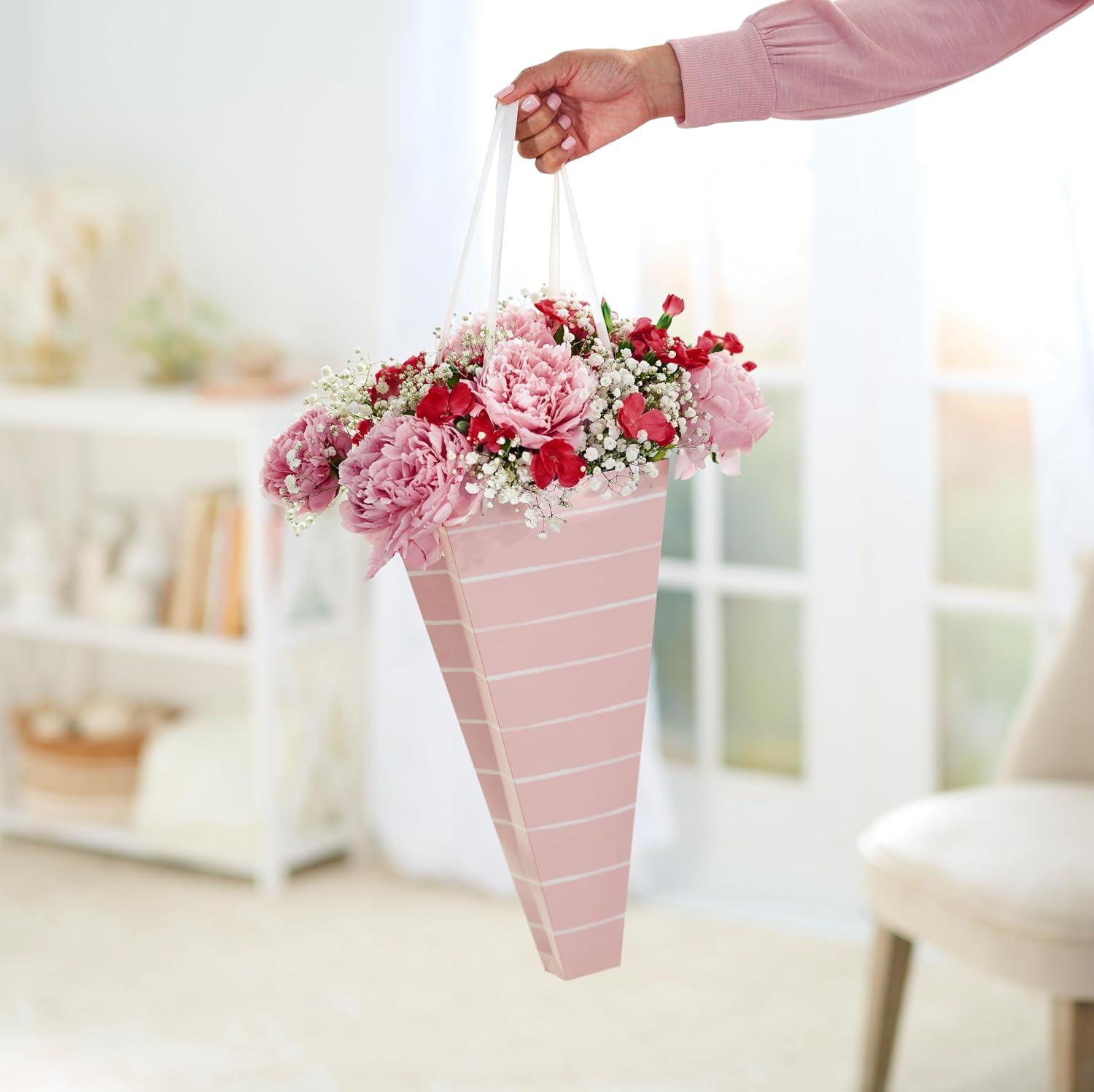image:imageAmerican Greetings Gift Bag for Floral Bouquet with Handles for All Occasion HeartsPink Stripes