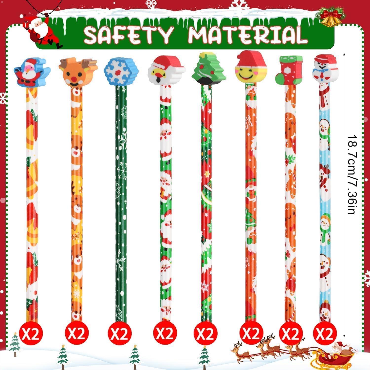 imageDERAYEE Kit de 32 Fournitures Scolaires Enfant Noel16PCS Crayons en Bois avec Gomme ampamp 16PCS Mini Blocsnotes Inclus
