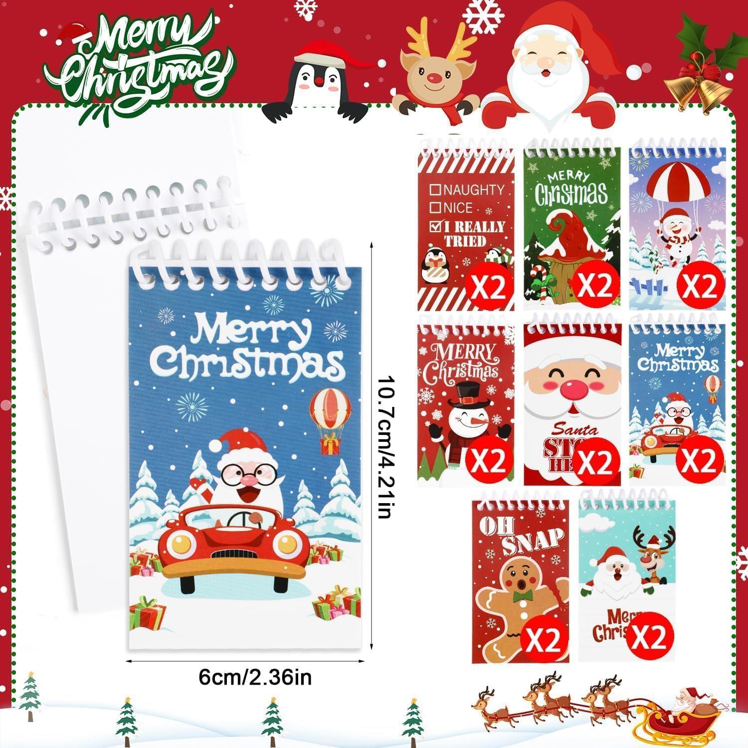 imageDERAYEE Kit de 32 Fournitures Scolaires Enfant Noel16PCS Crayons en Bois avec Gomme ampamp 16PCS Mini Blocsnotes Inclus