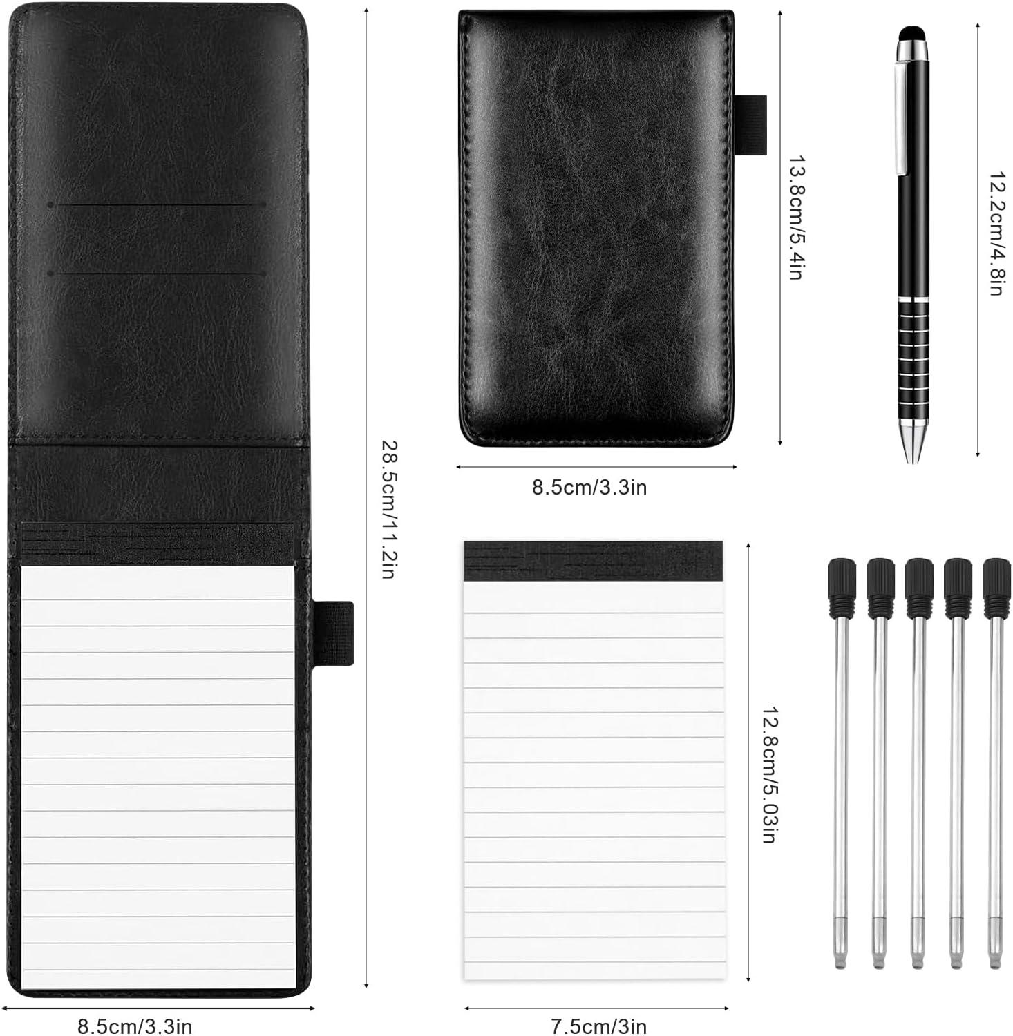 imageMini Bloc Note de Poche A7 Petit Carnet de Notes de Poche 15 Pices Mini Blocnotes A7 avec 8 Recharges Petit Carnet Cuir PU Noir avec Stylo Bille en Mtal pour cole Bureau Restaurantconforme limage