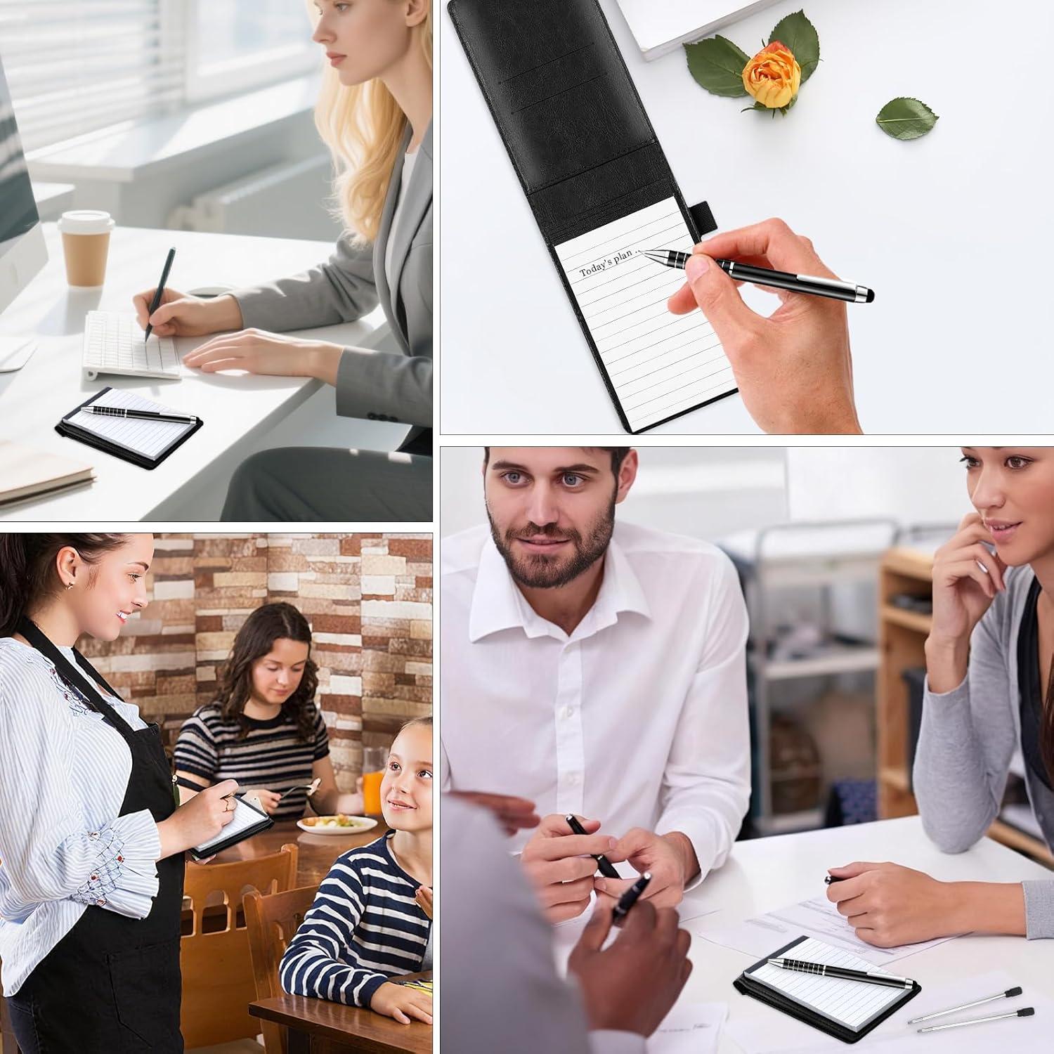 imageMini Bloc Note de Poche A7 Petit Carnet de Notes de Poche 15 Pices Mini Blocnotes A7 avec 8 Recharges Petit Carnet Cuir PU Noir avec Stylo Bille en Mtal pour cole Bureau Restaurantconforme limage