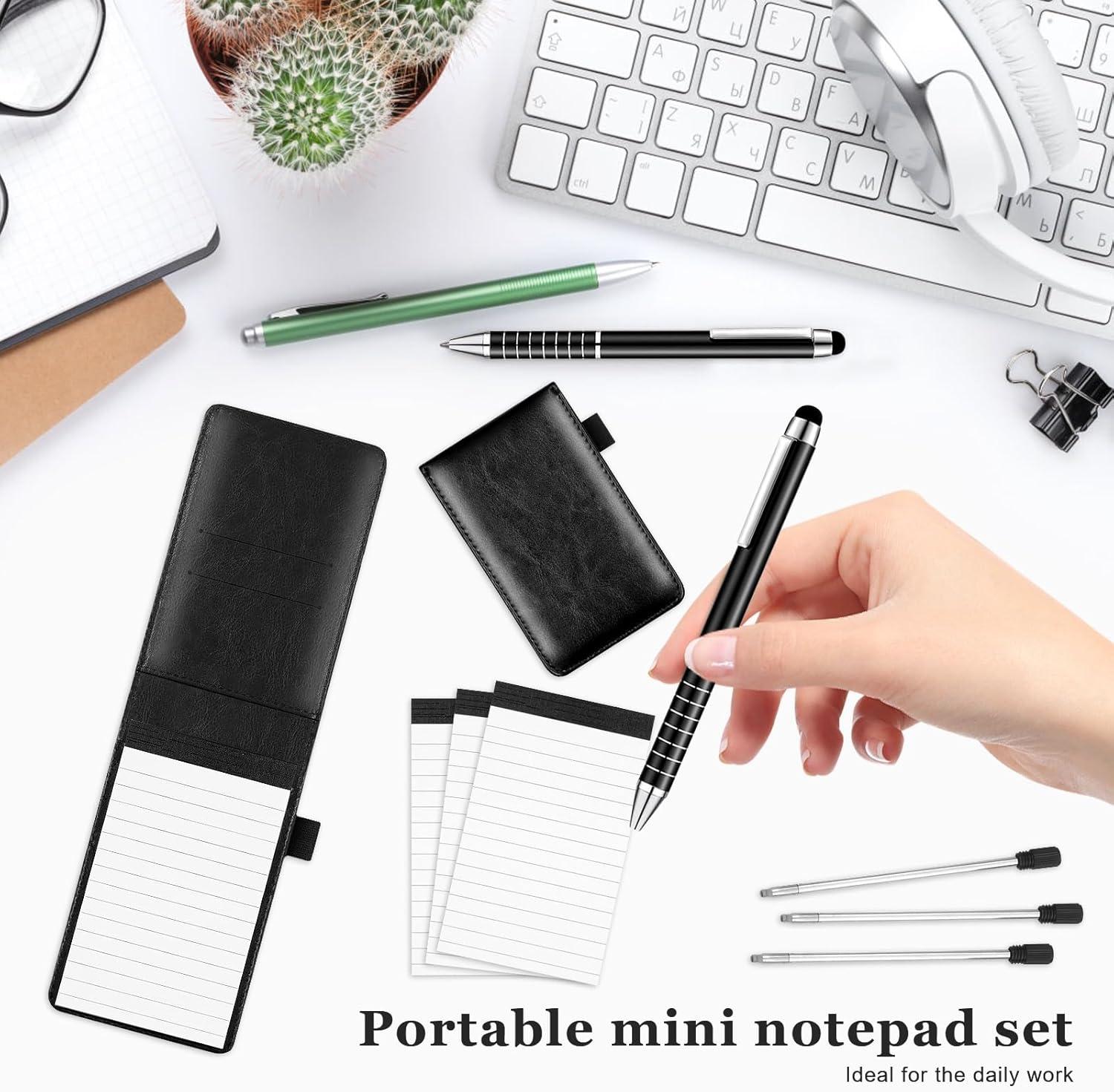 imageMini Bloc Note de Poche A7 Petit Carnet de Notes de Poche 15 Pices Mini Blocnotes A7 avec 8 Recharges Petit Carnet Cuir PU Noir avec Stylo Bille en Mtal pour cole Bureau Restaurantconforme limage