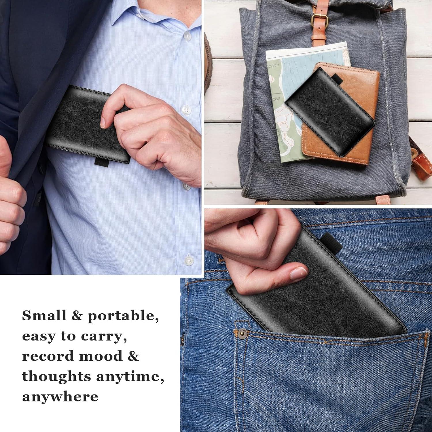 imageMini Bloc Note de Poche A7 Petit Carnet de Notes de Poche 15 Pices Mini Blocnotes A7 avec 8 Recharges Petit Carnet Cuir PU Noir avec Stylo Bille en Mtal pour cole Bureau Restaurantconforme limage