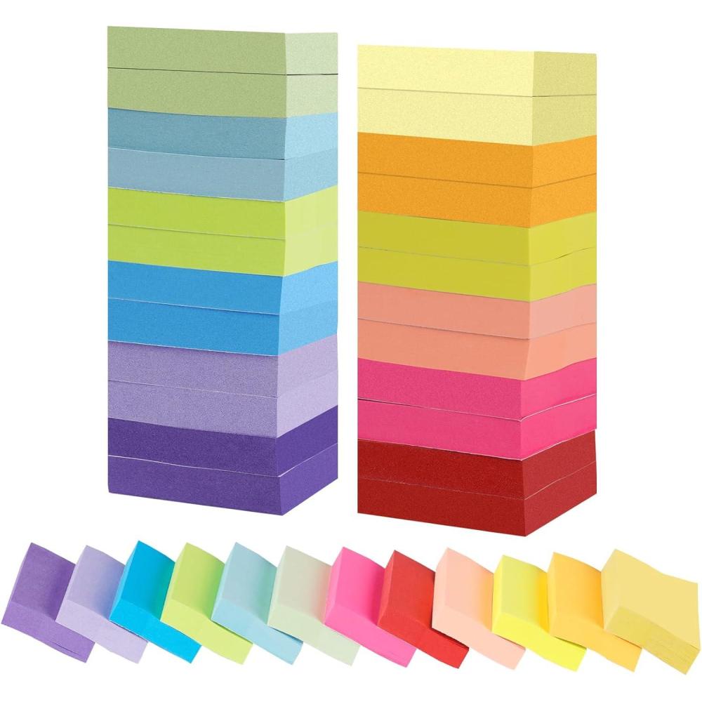 imageAgoer 1200 Feuillets Notes Super Sticky Notes50 x 38mm Notes Autocollantes de 12 Couleurs Vive 12 Blocs Mini Notes Adhsives Rutilisables Petits Sticky Memo Pads pour le Bureau et La MaisonMulticolore 24 Blocs