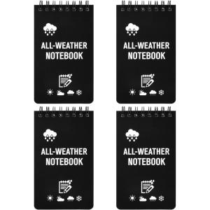 4 Pièces Carnets Étanches, 3×5 Pouces Imperméables Bloc Notes de Poche, Bloc-Note de Poche Tactique Étanche Tous Temps bloc-Notes à Spirale Mini pour Activités de Plein Air(Noir)