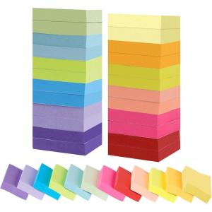 Agoer 1200 Feuillets Notes Super Sticky Notes,50 x 38mm Notes Autocollantes de 12 Couleurs Vive, 12 Blocs Mini Notes Adhésives Réutilisables, Petits Sticky Memo Pads pour le Bureau et La Maison(Multicolore – 24 Blocs)