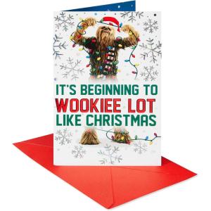 American Greetings Disney Carte de Noël classique Mickey Mouse (Magic In The Air)(Chewbacca avec flocons de neige)