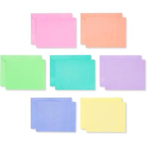 American Greetings Lot de 100 cartes vierges à panneau unique avec enveloppes, couleurs terre(Bleu pastel  rose  violet  bleu sarcelle  jaune  vert)