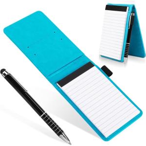 Cyiecw Mini carnet de notes de poche A7 en cuir synthétique – Mini bloc-notes A7 – Petit bloc-notes en cuir avec stylo – Mini bloc-notes de poche pour activités de plein air (vert foncé)(Bleu ciel)
