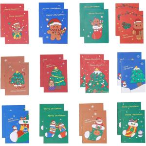 Mini Cahier de Note Noël 24 Pièces Mini Carnet de Notes de Poche Mini Blocs-notes de Dessin Sapin de Noël Bonhomme en Pain d&rsquo;épice Bas de Noël
