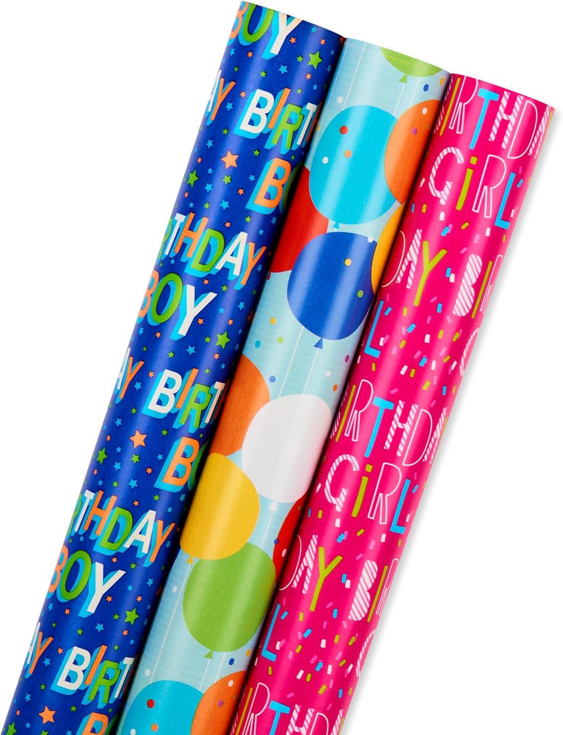 imageAmerican Greetings Harry Potter Lot de 3 rouleaux de papier cadeau Harry Potter avec quadrillage pour anniversaires remises de diplmes et toutes les occasions blasons de la maison de Poudlard robetoiles pois et ballons