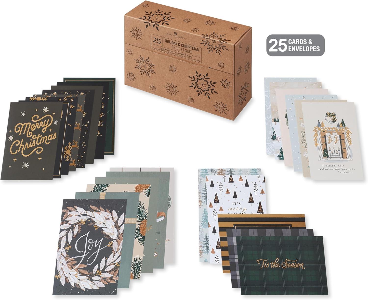 imageAmerican Greetings Lot de 25 cartes de Nol avec enveloppes motifs dhiver traditionnels