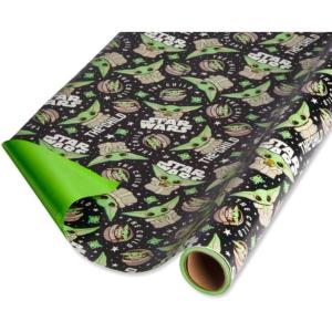 American Greetings Harry Potter Lot de 3 rouleaux de papier cadeau Harry Potter avec quadrillage pour anniversaires, remises de diplômes et toutes les occasions, blasons de la maison de Poudlard, robe(L&rsquo;enfant/bébé Yoda)