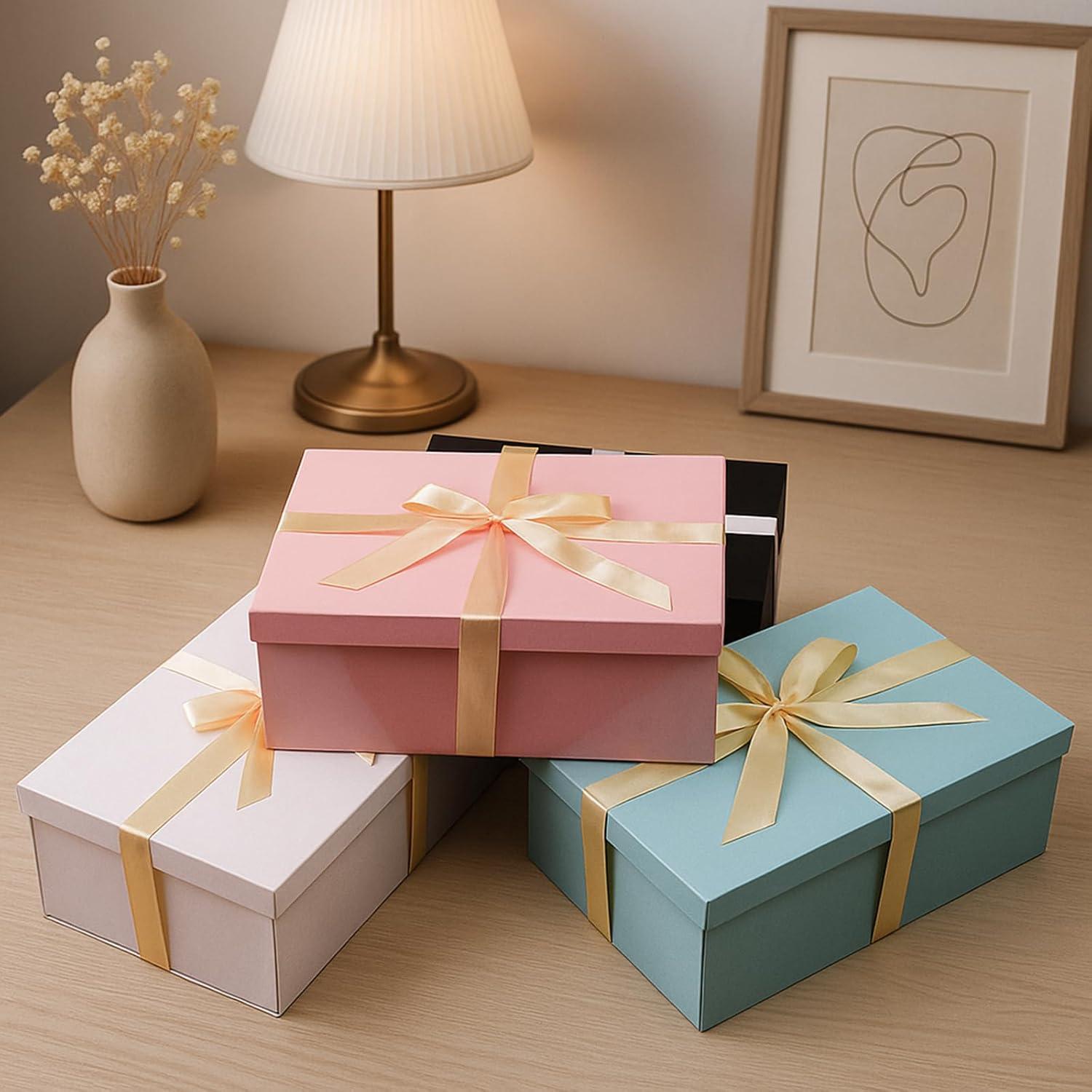 imageBote Cadeau Bleu 31x21x11 cm Boite cadeau vide boite cadeau anniversaire marriage 1 Pices contenirRuban Papier De Soie Enveloppes et cartesBlanc 2Pcs