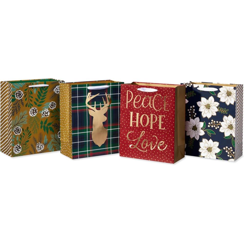 imageAmerican Greetings Lot de 4 grands sacs cadeaux de Nol de 33 cm verdure et lettrage