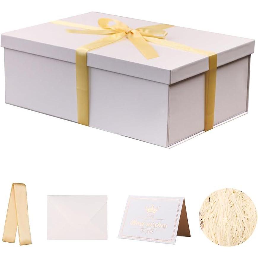 imageBote Cadeau Bleu 31x21x11 cm Boite cadeau vide boite cadeau anniversaire marriage 1 Pices contenirRuban Papier De Soie Enveloppes et cartesBlanc 2Pcs