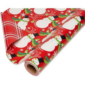 American Greetings Lot de 1 papier cadeau de Noël réversible Motif père Noël et flocons de neige 175 pi2(Bonhomme de Neige Rouge et Plaid)