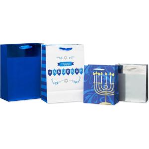American Greetings Sacs cadeaux Hanoukka Menorah et Dreidel (4 sacs, 2 moyens 25,4 cm, 2 petits 15,2 cm)(SM MED HANUKKAH Lot de 4 sacs)