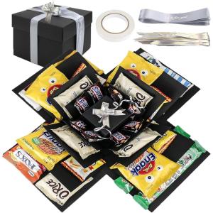 Boîte à explosion à 5 couches DIY | Boîte surprise avec ruban adhésif + ruban | Boîte cadeau polyvalente pour anniversaire, Noël, Saint-Valentin, mariage et anniversaire de mariage (rouge)(Noir)