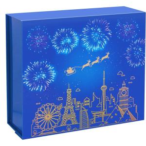 Boîtes cadeaux de Noël avec couvercle, vertes, 21 x 18 x 7,3 cm, boîte d’emballage cadeau, boîte cadeau pliable, avec fermeture magnétique(Bleue-1)
