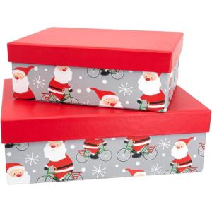 Idena 30350 – Boîtes cadeaux Père Noël sur vélo, 2 pièces, Boîtes cadeaux, Emballage cadeau Noël(20 x 15 x 7 cm und 16 x 12 x 6 cm)