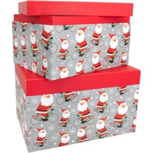 Idena 30350 – Boîtes cadeaux Père Noël sur vélo, 2 pièces, Boîtes cadeaux, Emballage cadeau Noël(25 x 19 x 14 cm und 21 5 x 16 x 12 cm)