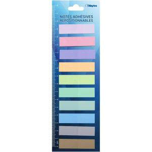 WAYTEX 200 Marque-pages adhésifs repositionnables plastifiés 10 couleurs soit 10 mini blocs de 20 sticky notes couleurs pastels 45 x 12 mm(200 Notes plastique)