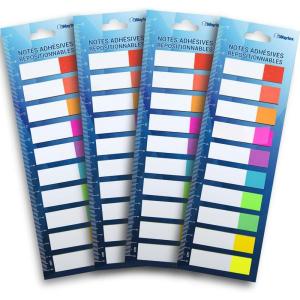 WAYTEX 200 Marque-pages adhésifs repositionnables plastifiés 10 couleurs soit 10 mini blocs de 20 sticky notes couleurs pastels 45 x 12 mm(800 Notes papier)