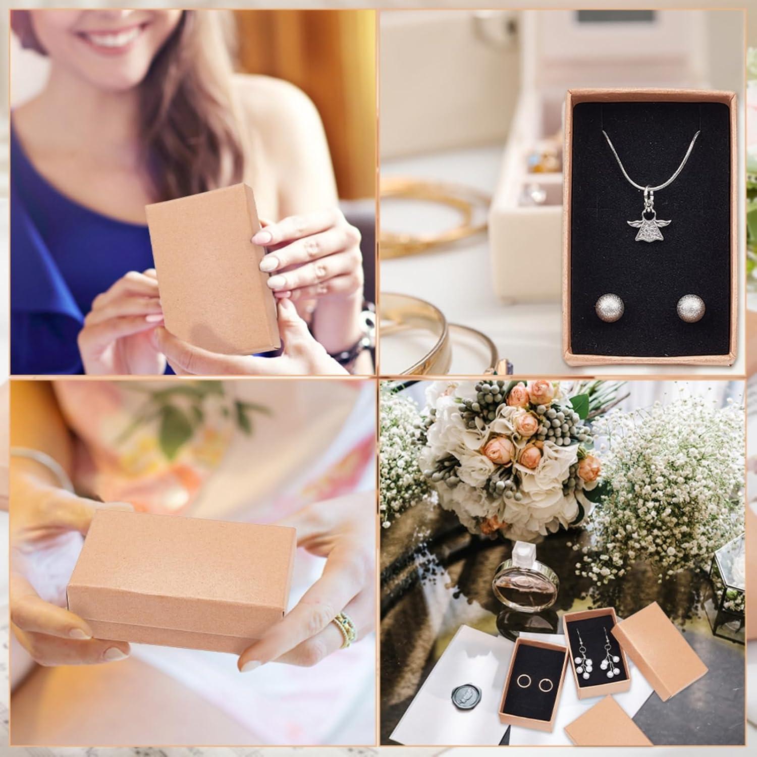 imageBENECREAT 6 Pack Black Collier Ring Gift Box 20x13x3cm Rectangle Carton Botes Bijoux Bote en Papier Kraft avec ponge pour Collier Boucle Doreille Studmarron