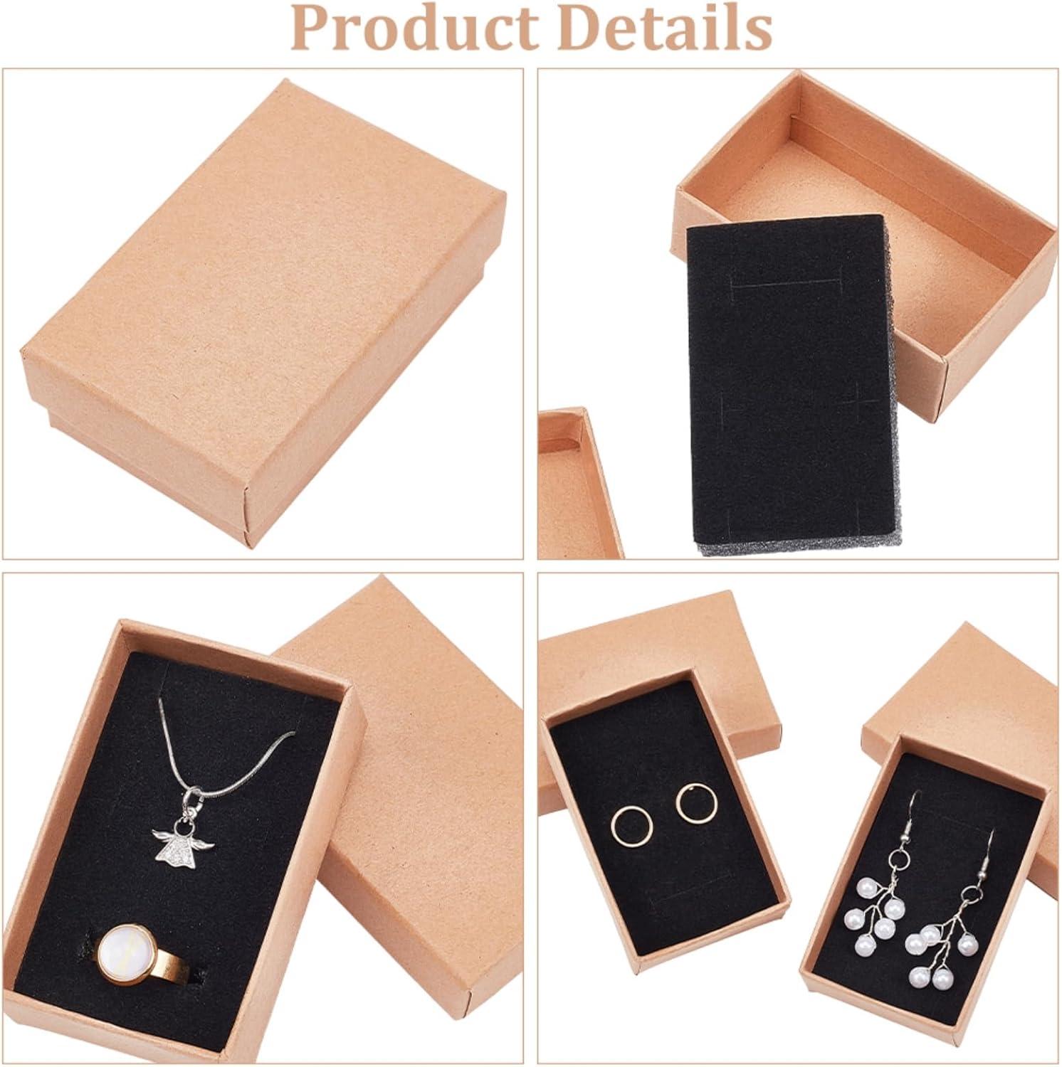 imageBENECREAT 6 Pack Black Collier Ring Gift Box 20x13x3cm Rectangle Carton Botes Bijoux Bote en Papier Kraft avec ponge pour Collier Boucle Doreille Studmarron