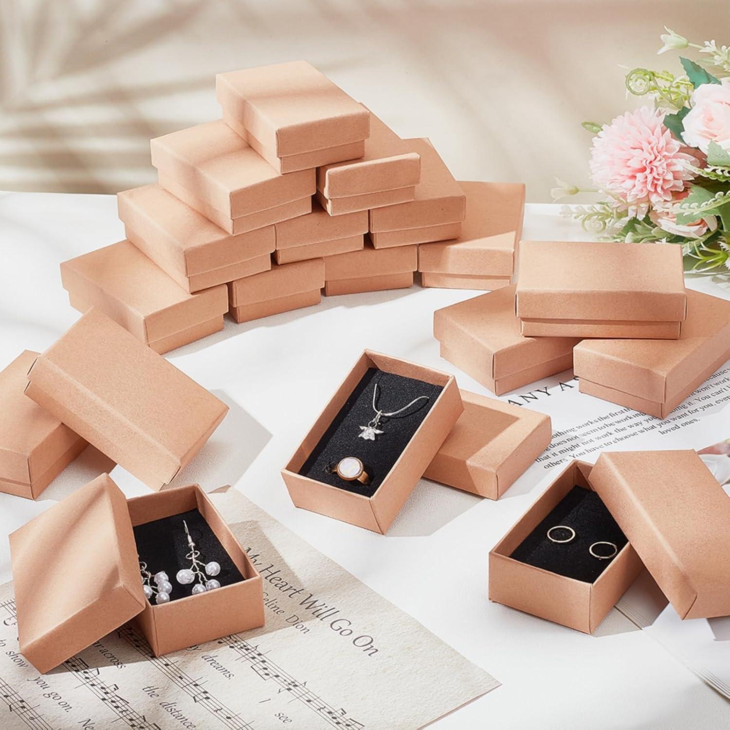 imageBENECREAT 6 Pack Black Collier Ring Gift Box 20x13x3cm Rectangle Carton Botes Bijoux Bote en Papier Kraft avec ponge pour Collier Boucle Doreille Studmarron