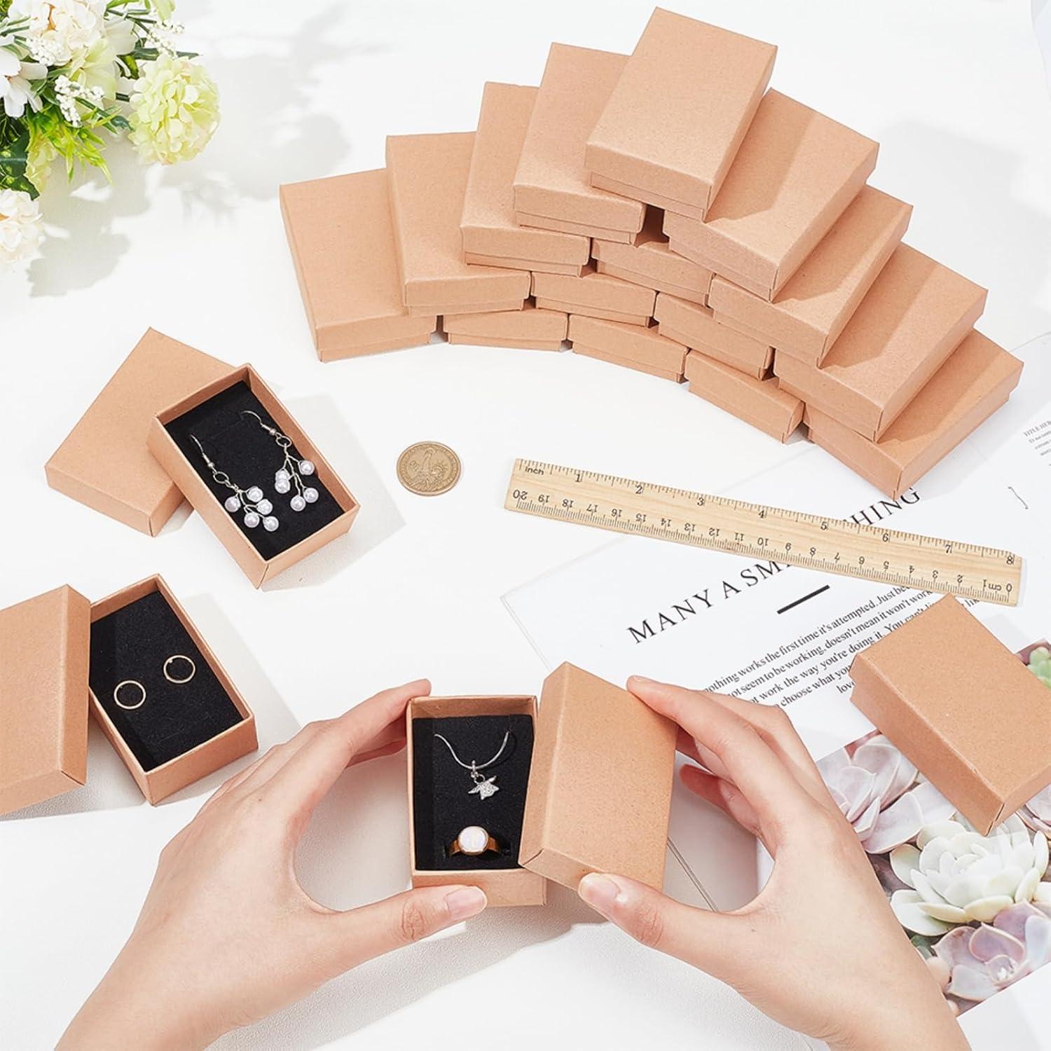 imageBENECREAT 6 Pack Black Collier Ring Gift Box 20x13x3cm Rectangle Carton Botes Bijoux Bote en Papier Kraft avec ponge pour Collier Boucle Doreille Studmarron