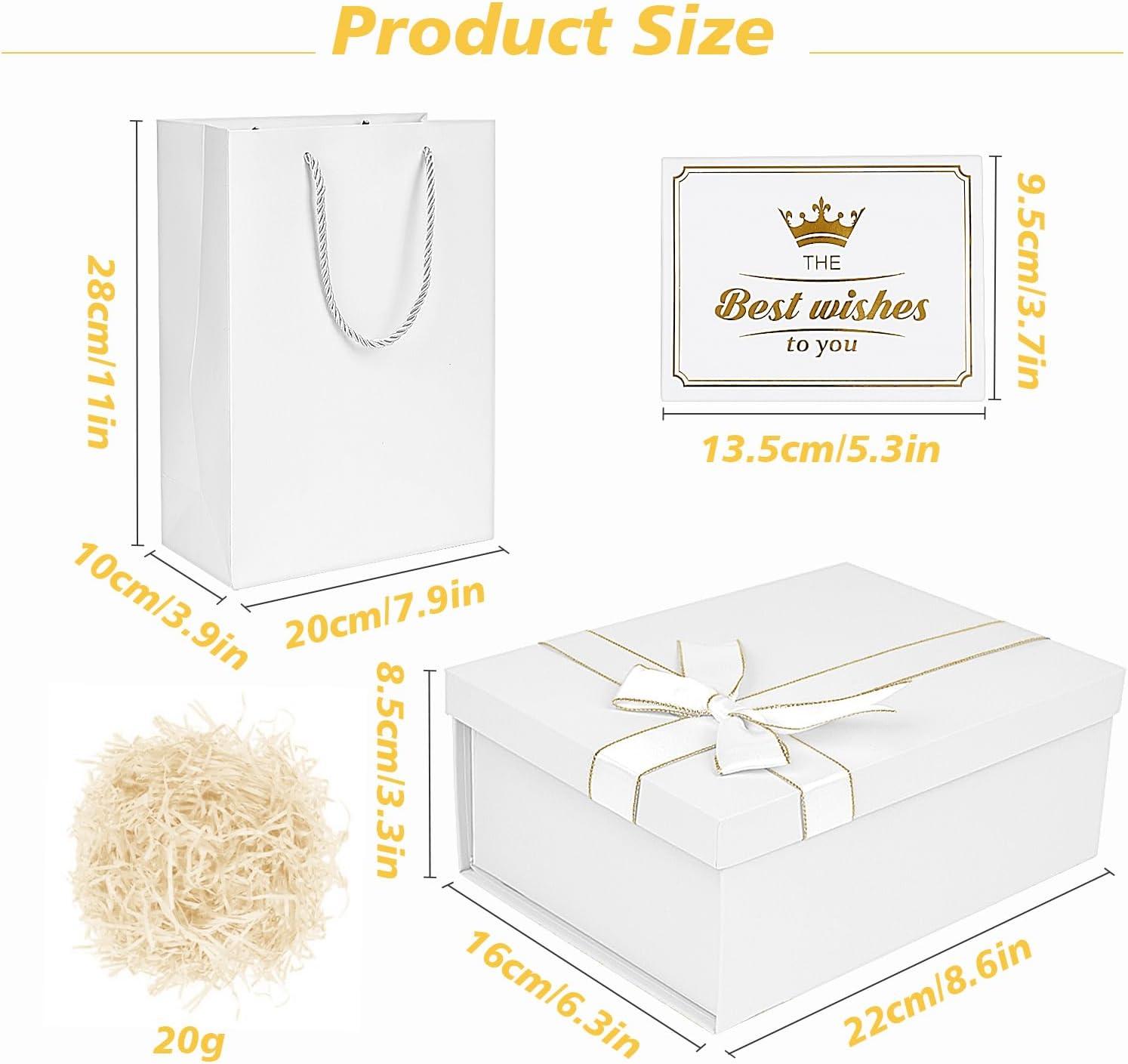 imageBoTe Cadeau Noir 22 x 16 x 85 cm Boite Cadeau Anniversaire Boite Carton avec Couvercle et Nud en Ruban Boite Cadeau Vide pour SaintValentin Anniversaires Vacances Nol ThanksgivingBlanc