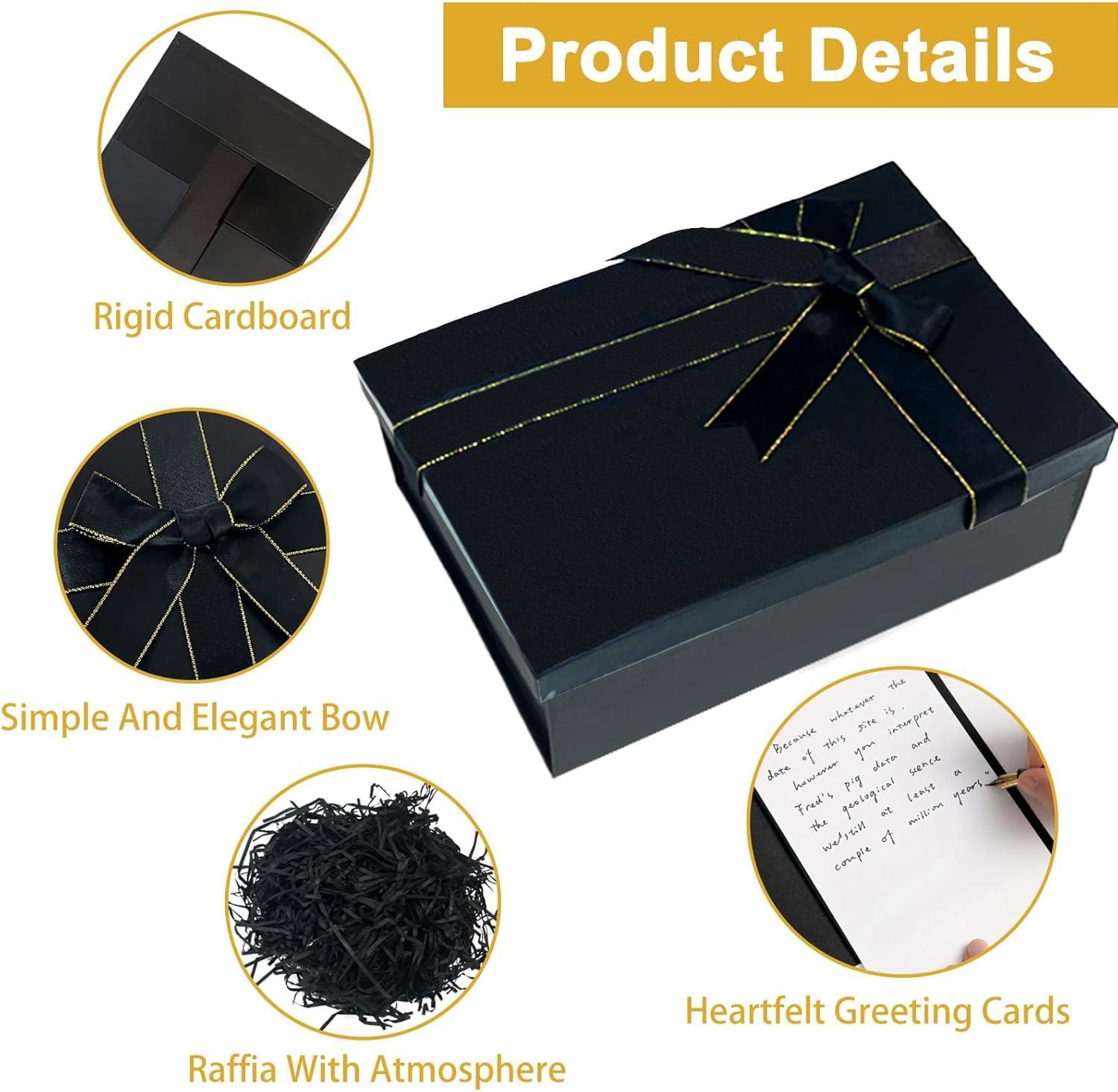 imageNouveaux Boite Cadeau pour Anniversaire Coffret Cadeau Mariage avec Couvercles et ruban Bote Cadeau Vide Pliable Pour Anniversaire Nol Thanksgiving 25 x 18 x 85 CM NoirNoir A Style