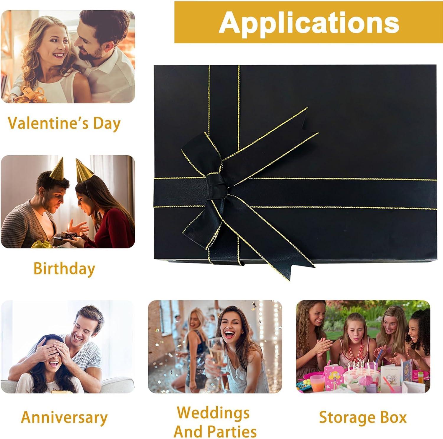 imageNouveaux Boite Cadeau pour Anniversaire Coffret Cadeau Mariage avec Couvercles et ruban Bote Cadeau Vide Pliable Pour Anniversaire Nol Thanksgiving 25 x 18 x 85 CM NoirNoir A Style