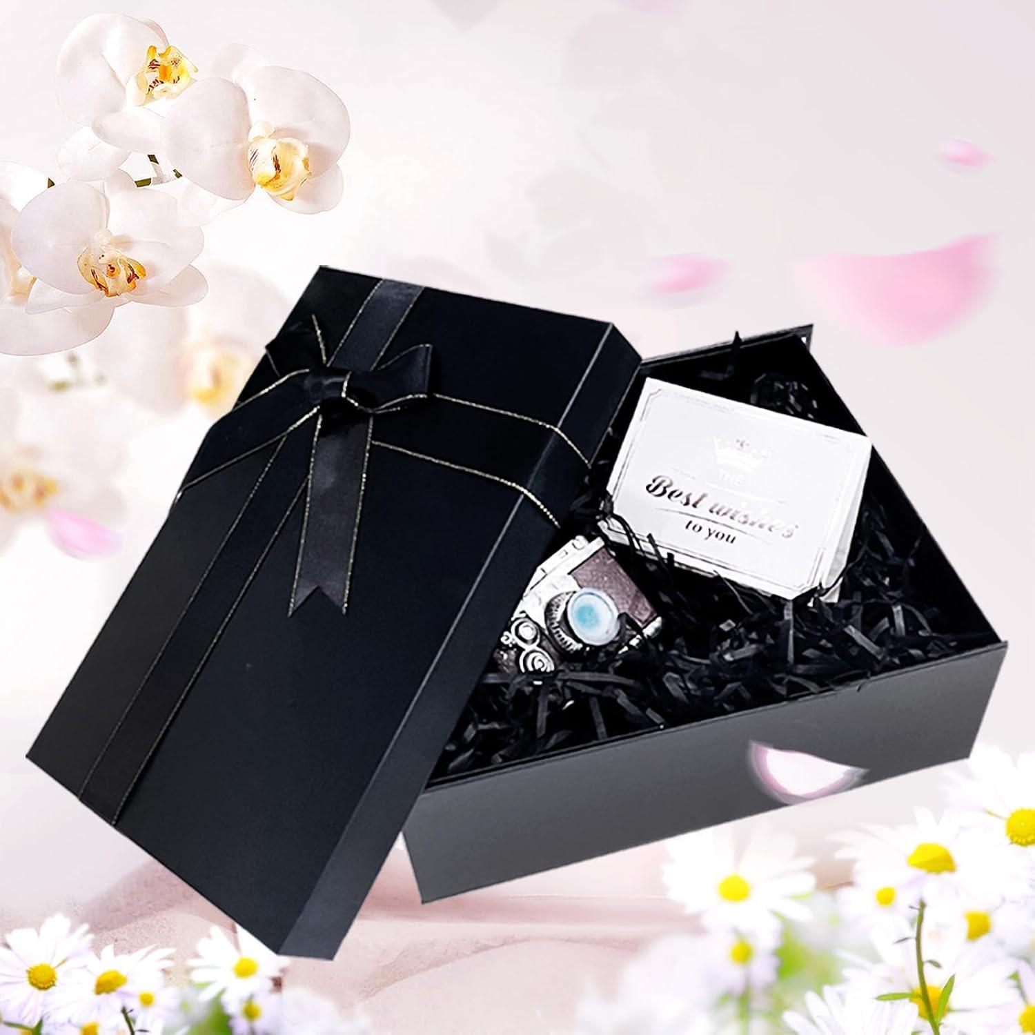 imageNouveaux Boite Cadeau pour Anniversaire Coffret Cadeau Mariage avec Couvercles et ruban Bote Cadeau Vide Pliable Pour Anniversaire Nol Thanksgiving 25 x 18 x 85 CM NoirNoir A Style